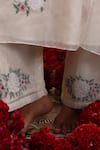 Vrinda by Pundrik Dubey_Ivory Chanderi Silk Embroidered Floral Round Kurta Pant Set _at_Aza_Fashions