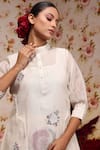 Vrinda by Pundrik Dubey_Ivory Chanderi Silk Embroidered Floral Mandarin Kurta And Pant Set _Online_at_Aza_Fashions