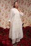 Buy_Vrinda by Pundrik Dubey_Ivory Chanderi Silk Embroidered Floral Thread Kurta And Pant Set _at_Aza_Fashions