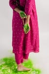 Buy_Tussah by Siddhi Shah_Pink Chanderi Hand Embroidered Sequins V Neck A-line Kurta And Pant Set  _Online_at_Aza_Fashions