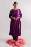 Buy_Tussah by Siddhi Shah_Purple Kurta  Slub Silk Hand Embroidered Sequins Line And Pant Set  _at_Aza_Fashions