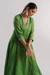 Tussah by Siddhi Shah_Green Tissue Hand Embroidered Sequins V Neck Kurta And Pant Set  _at_Aza_Fashions