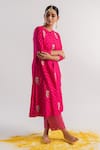 Buy_Tussah by Siddhi Shah_Pink Kurta  Slub Silk Hand Embroidered Sequins Round Work And Pant Set  _at_Aza_Fashions