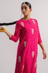 Shop_Tussah by Siddhi Shah_Pink Kurta  Slub Silk Hand Embroidered Sequins Round Work And Pant Set  _Online_at_Aza_Fashions