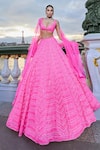 Shop_Seema Gujral_Pink Net Embroidery Sequin Neon Chevron Pattern Bridal Lehenga Set _Online_at_Aza_Fashions