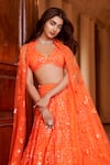 Buy_Seema Gujral_Orange Net Embroidery Sequin Neon Abstract Pattern Bridal Lehenga Set  