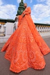 Buy_Seema Gujral_Orange Net Sequins V-neck Neon Abstract Pattern Embroidered Bridal Lehenga Set_Online_at_Aza_Fashions