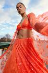 Buy_Seema Gujral_Orange Net Sequins V-neck Neon Abstract Pattern Embroidered Bridal Lehenga Set_Online