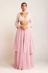 Buy_Vvani by Vani Vats_Pink Georgette Embellished Pearls Plunge V Neck Blouse Sharara Set _at_Aza_Fashions