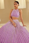 Vvani by Vani Vats_Purple Georgette Embellished Pearls Chandelier Embroidered Skirt And Top Set _Online_at_Aza_Fashions