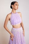 Buy_Vvani by Vani Vats_Purple Georgette Embellished Pearls Chandelier Embroidered Skirt And Top Set _Online_at_Aza_Fashions