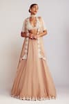 Buy_Vvani by Vani Vats_Beige Blouse Georgette Embellished Pearls V Neck Lehenga Set _at_Aza_Fashions