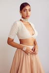 Buy_Vvani by Vani Vats_Beige Blouse Georgette Embellished Pearls V Neck Lehenga Set _Online_at_Aza_Fashions
