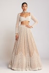 Vvani by Vani Vats_Beige Blouse And Lehenga Georgette Embellished Pearls Chandelier Bridal Set _Online_at_Aza_Fashions