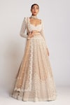 Buy_Vvani by Vani Vats_Beige Blouse And Lehenga Georgette Embellished Pearls Chandelier Bridal Set _Online_at_Aza_Fashions