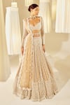 Buy_Vvani by Vani Vats_Beige Blouse And Lehenga Georgette Embellished Pearls Chandelier Bridal Set 