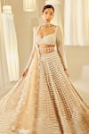 Vvani by Vani Vats_Beige Blouse And Lehenga Georgette Embellished Pearls Chandelier Bridal Set _Online