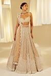 Buy_Vvani by Vani Vats_Beige Blouse And Lehenga Georgette Embellished Chandelier Bridal Set _at_Aza_Fashions
