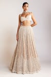 Vvani by Vani Vats_Beige Blouse And Lehenga Georgette Embellished Pearls Chandelier Bridal Set _Online_at_Aza_Fashions