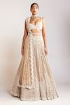 Buy_Vvani by Vani Vats_Beige Blouse And Lehenga Georgette Embellished Pearls Chandelier Bridal Set _Online_at_Aza_Fashions