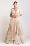 Buy_Vvani by Vani Vats_Beige Blouse And Lehenga Georgette Chandelier Work Bridal Set _at_Aza_Fashions
