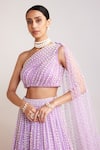 Buy_Vvani by Vani Vats_Purple Net Embellished Pearls One Shoulder Work Lehenga And Blouse Set _Online_at_Aza_Fashions