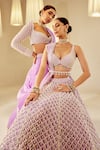 Vvani by Vani Vats_Purple Blouse And Lehenga Georgette Embellished Pearls Drop Bridal Set _Online