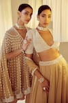 Buy_Vvani by Vani Vats_Beige Georgette Embellished Pearls Plunge Blouse With Lehenga Pant Set _Online_at_Aza_Fashions