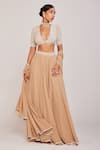 Vvani by Vani Vats_Beige Georgette Embellished Pearls Plunge Blouse With Lehenga Pant Set _at_Aza_Fashions