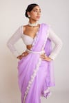 Vvani by Vani Vats_Purple Blouse Georgette Embellished Pearls Saree With Drop Full Sleeve _Online_at_Aza_Fashions