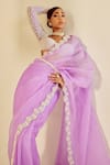 Buy_Vvani by Vani Vats_Purple Blouse Georgette Embellished Pearls Saree With Drop Full Sleeve _Online_at_Aza_Fashions