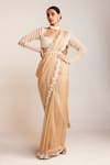 Buy_Vvani by Vani Vats_Beige Blouse Georgette Embellished Organza Saree With Drop Sleeve _at_Aza_Fashions