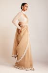 Vvani by Vani Vats_Beige Blouse Georgette Embellished Organza Saree With Drop Sleeve _Online_at_Aza_Fashions