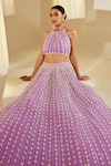 Buy_Vvani by Vani Vats_Purple Georgette Embellished Pearls Chandelier Embroidered Skirt And Top Set _at_Aza_Fashions