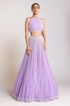 Vvani by Vani Vats_Purple Georgette Embellished Pearls Chandelier Embroidered Skirt And Top Set _at_Aza_Fashions