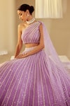 Buy_Vvani by Vani Vats_Purple Net Embellished Pearls One Shoulder Work Lehenga And Blouse Set _at_Aza_Fashions