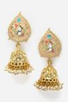 Dugran By Dugristyle_Multi Color Metallic Thread, Pearls, Floral Meenakari Work Embellished Jhumkas _Online_at_Aza_Fashions