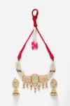 Shop_Dugran By Dugristyle_Multi Color Pearls, Diamonds, Floral Kundan Embellished Choker Necklace Set _at_Aza_Fashions