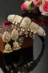 Dugran By Dugristyle_Multi Color Pearls, Diamonds, Floral Kundan Embellished Choker Necklace Set _Online_at_Aza_Fashions