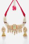 Buy_Dugran By Dugristyle_Multi Color Pearls, Diamonds, Floral Kundan Embellished Choker Necklace Set _Online_at_Aza_Fashions