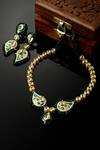 Shop_Dugran By Dugristyle_Multi Color Pearls, Fabric Carved Paisley Kundan Embellished Necklace Set _at_Aza_Fashions