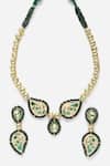 Buy_Dugran By Dugristyle_Multi Color Pearls, Fabric Carved Paisley Kundan Embellished Necklace Set _Online_at_Aza_Fashions