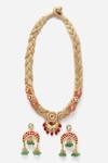 Shop_Dugran By Dugristyle_Multi Color Pearls, Gota Patti, Stones Carved Kundan And Embellished Necklace Set _at_Aza_Fashions