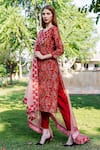 Missprint_Red Kurta Chanderi Print Floral Notched Round Neck Saira Set _at_Aza_Fashions