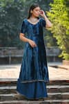 Buy_Weaver Story_Blue Kurta Silk Velvet Hand Embroidered Cut Dana V Placement And Sharara Set _at_Aza_Fashions