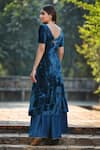 Shop_Weaver Story_Blue Kurta Silk Velvet Hand Embroidered Cut Dana V Placement And Sharara Set _at_Aza_Fashions