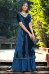 Buy_Weaver Story_Blue Kurta Silk Velvet Hand Embroidered Cut Dana V Placement And Sharara Set _Online_at_Aza_Fashions