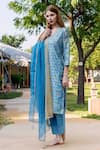 Buy_Missprint_Blue Kurta And Dupatta Chanderi Print Floral V Neck Straight Set _at_Aza_Fashions