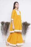 Little Bansi_Yellow Cotton, Chiffon Embroidery, Lace Thread Kurta Sharara Set _Online_at_Aza_Fashions