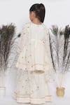 Shop_Little Bansi_Cream Cotton, Chiffon Embroidery Floral Kurta Sharara Set _at_Aza_Fashions